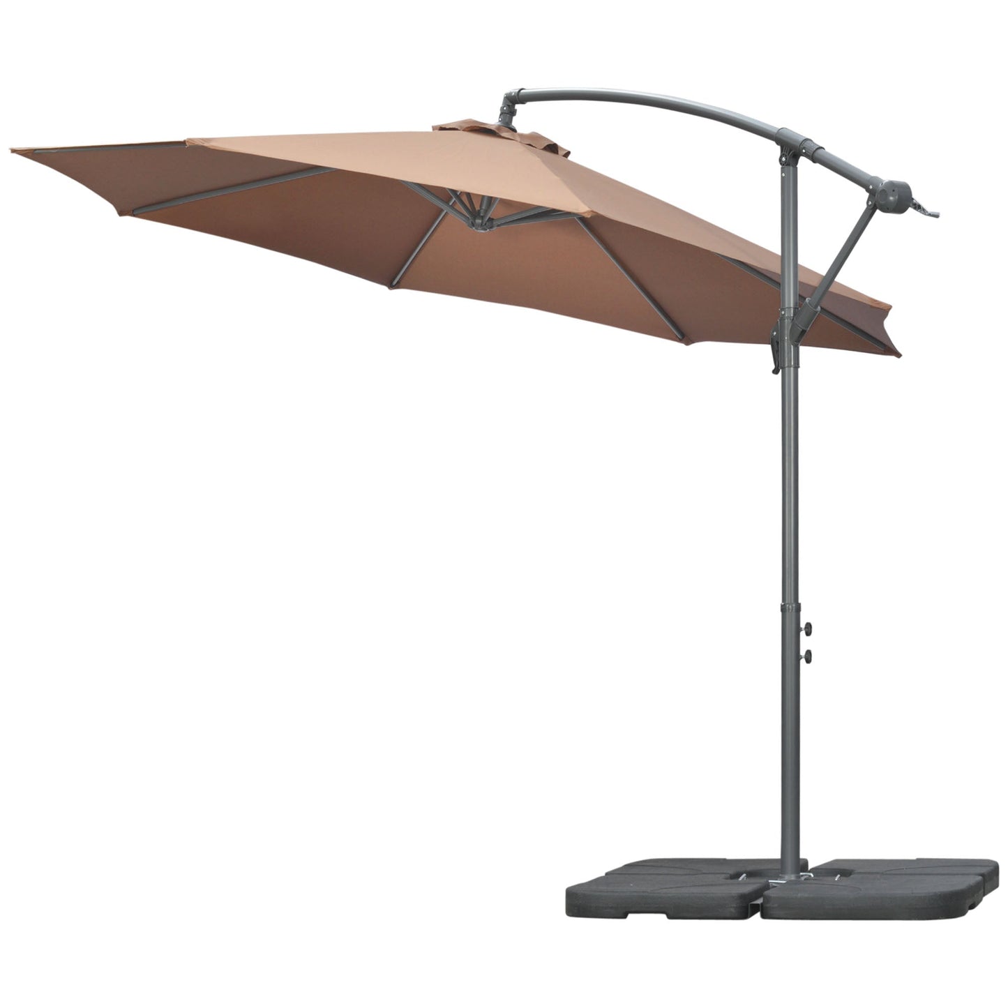 9.6ft Offset Patio Umbrella Garden Hanging Parasol Banana Cantilever Umbrella with Base, Crank, Coffee Cantilever Umbrellas Coffee  at Gallery Canada