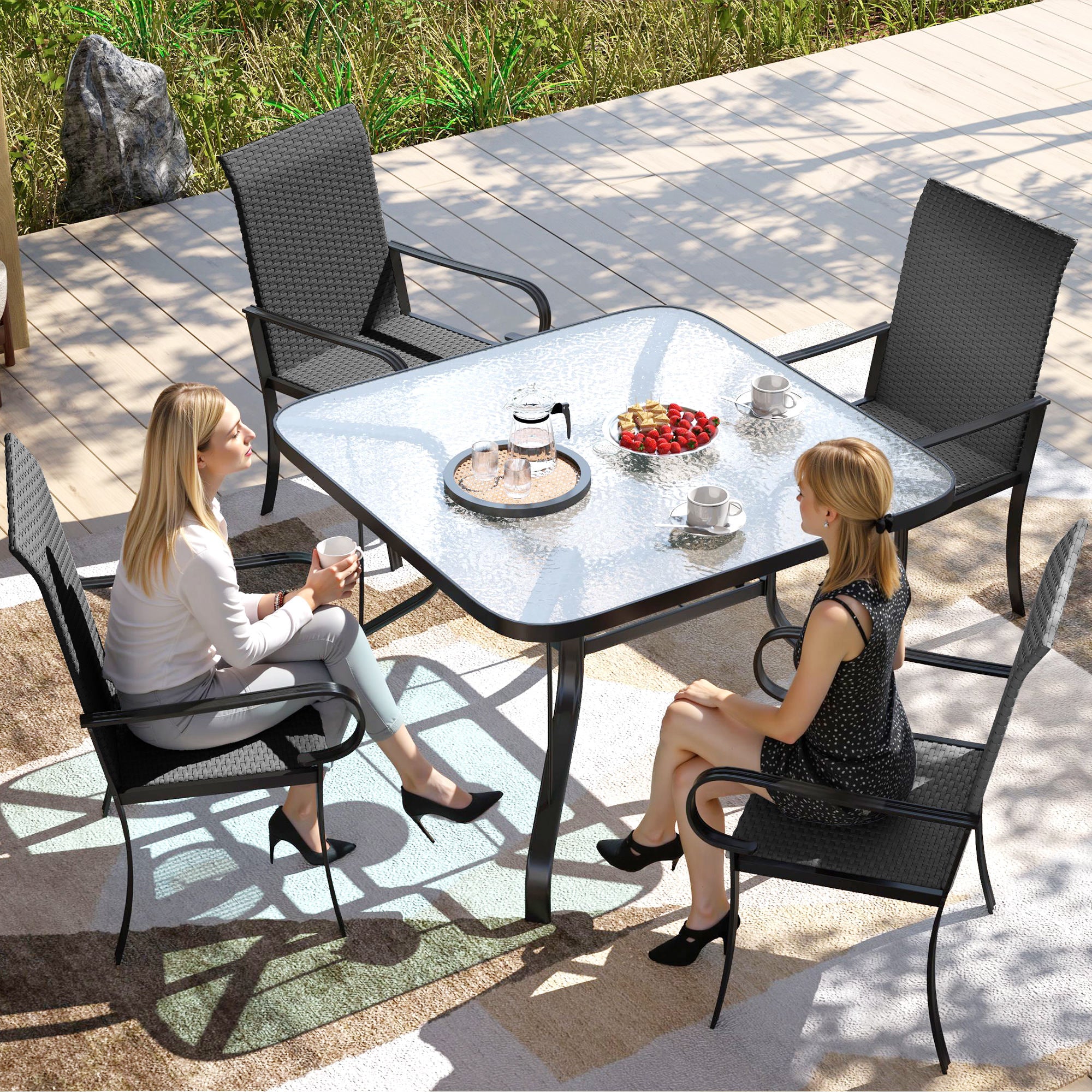 4 Piece PE Rattan Patio Dining Chairs with Steel Frame, for Garden, Backyard, Pool Side, Porch, Black Patio Chairs at Gallery Canada