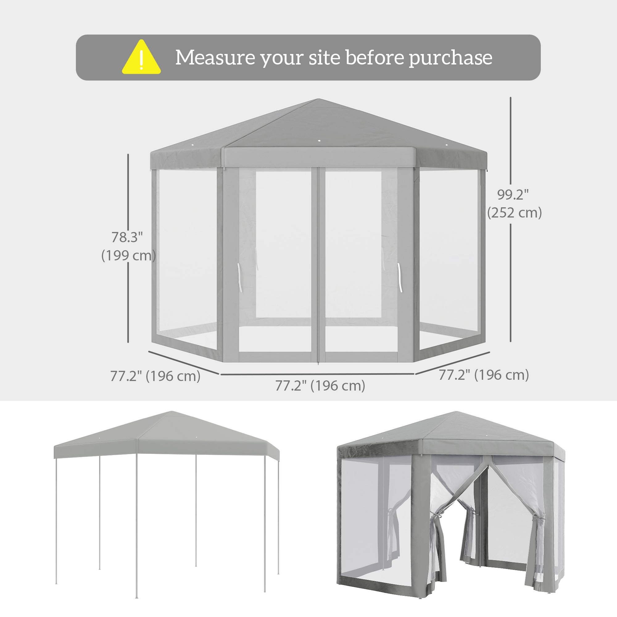 Hexagon Party Tent, Patio Gazebo with Netting Mesh, Dark Grey Canopy Tents at Gallery Canada