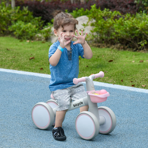 Toddler Balance Bike for 12–36 Months with Adjustable Seat, Removable Basket, 4 Silent Wheels, Pink