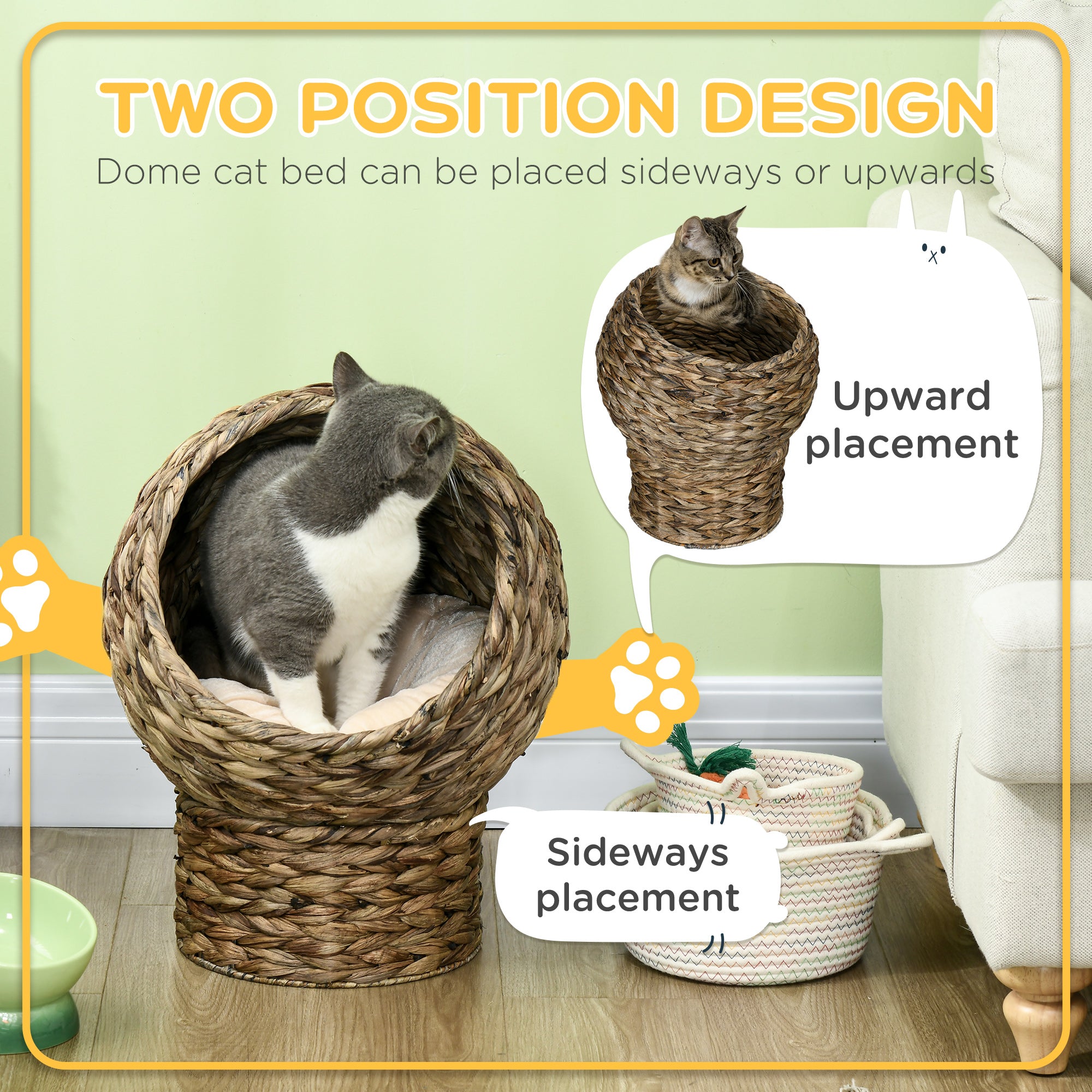 Wicker Cat Bed with Cushion, Stand, for Indoor Cats, Grey Cat Houses at Gallery Canada