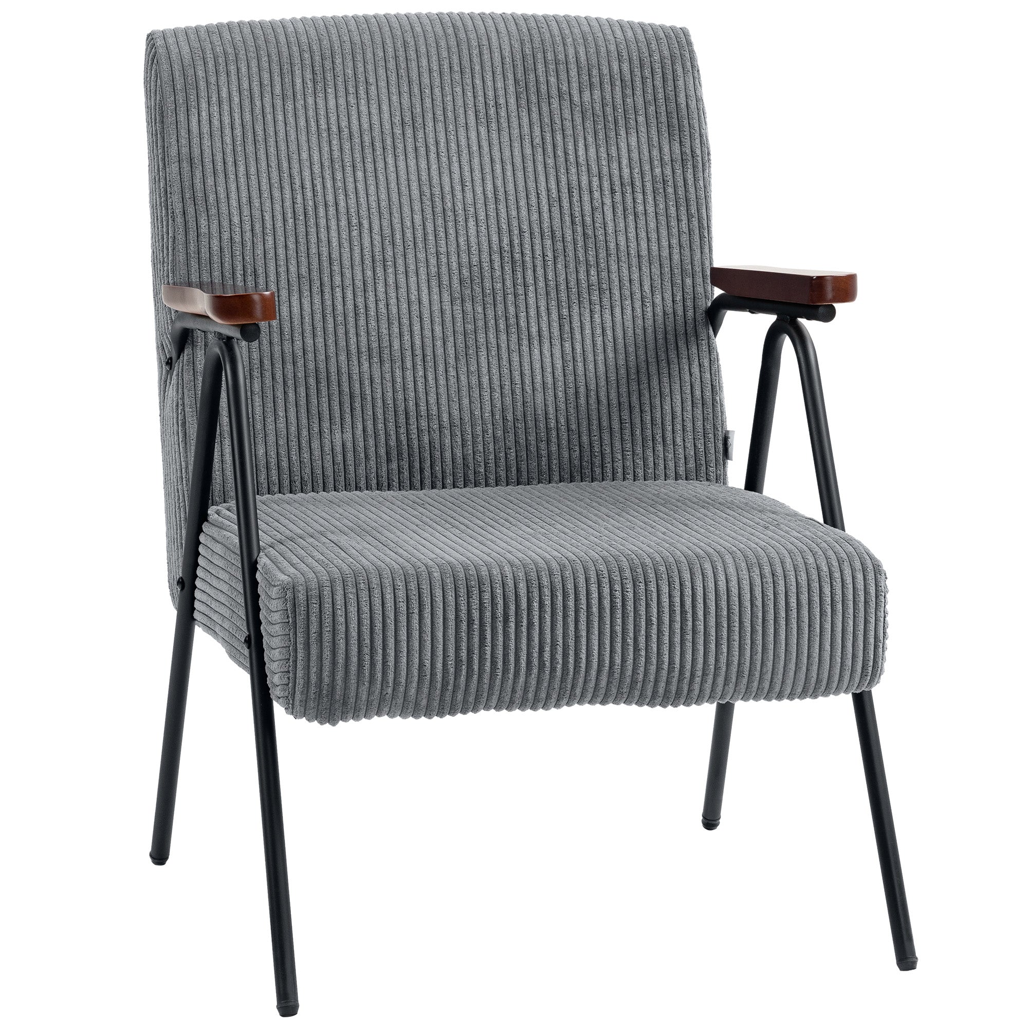 Modern Armchair, Upholstered Corduroy Accent Chair with Wood Arms and Steel Frame for Living Room, Bedroom, Grey Accent Chairs   at Gallery Canada