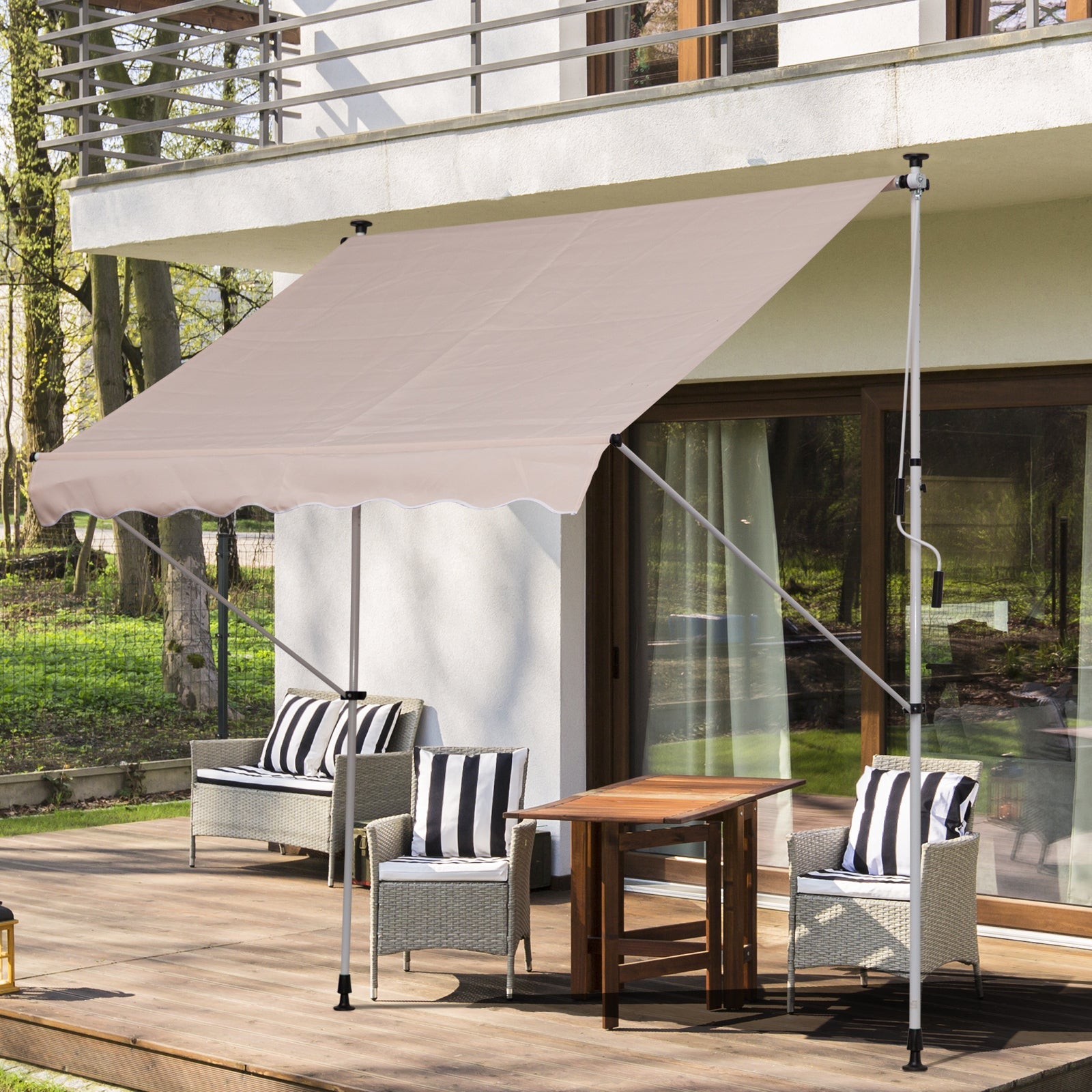 6.6'x5' Manual Retractable Patio Awning Window Door Sun Shade Deck Canopy Shelter Water Resistant UV Protector Beige Door Awnings   at Gallery Canada