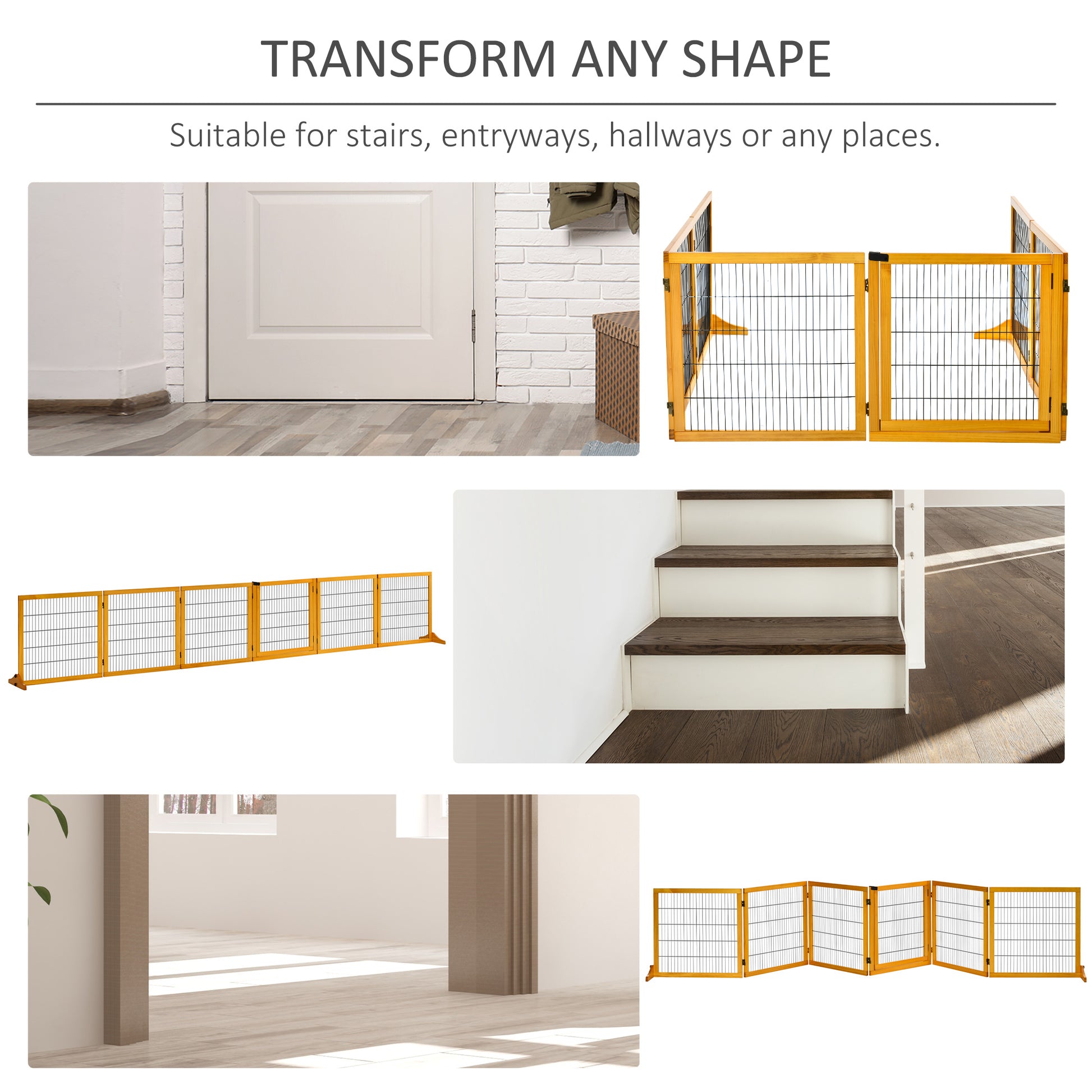 Wooden Freestanding Pet Gate w/ 2 Support Feet, Yellow Houses, Kennels & Pens   at Gallery Canada