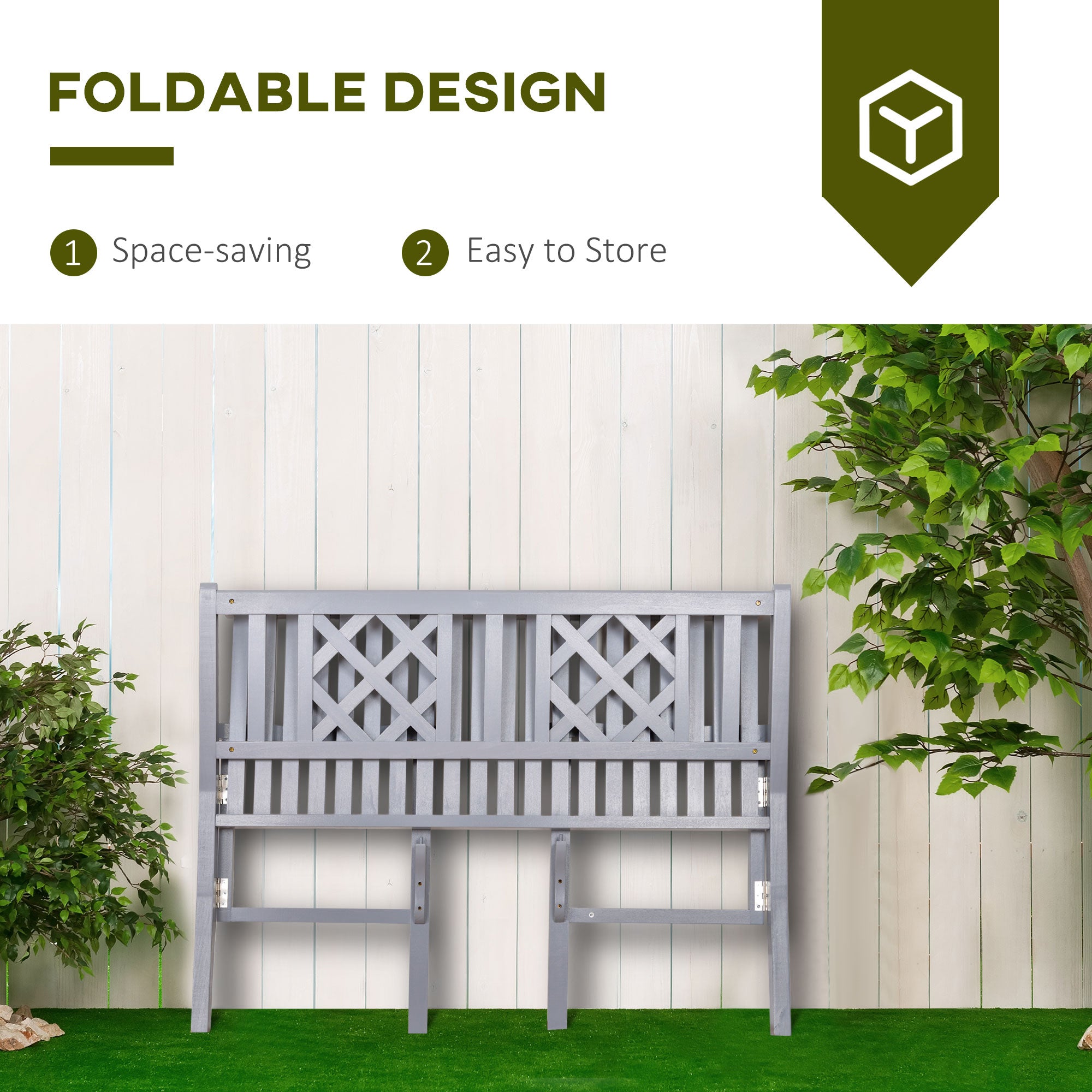Foldable Garden Bench, 2-Seater Patio Wooden Bench, Loveseat Chair with Backrest and Armrest for Patio, Porch or Balcony, Grey Outdoor Benches at Gallery Canada
