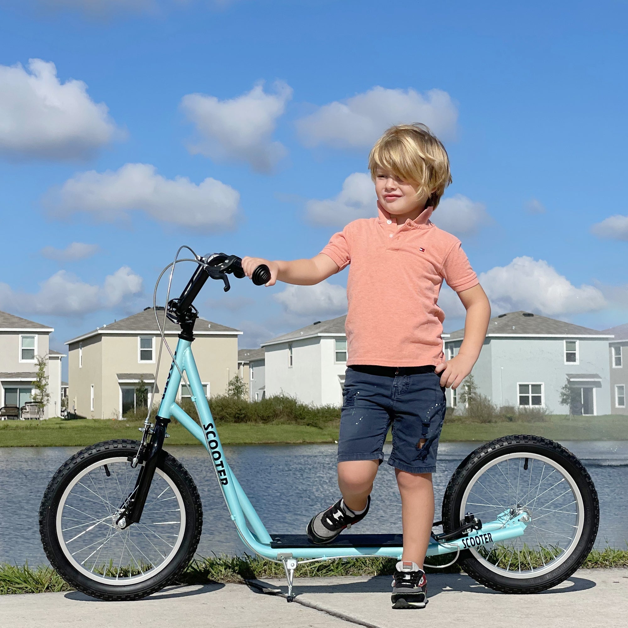 Kids Kick Scooter for 5+ Year Old, Kids Ride on Toy w/ 16'' Inflatable Wheel Dual Brakes, Blue Scooters at Gallery Canada