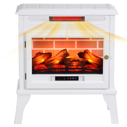 24" Electric Fireplace Stove, 1000W/1500W Freestanding Fireplace Heater with Realistic 3D Flame Effect, Remote, White Electric Fireplaces at Gallery Canada