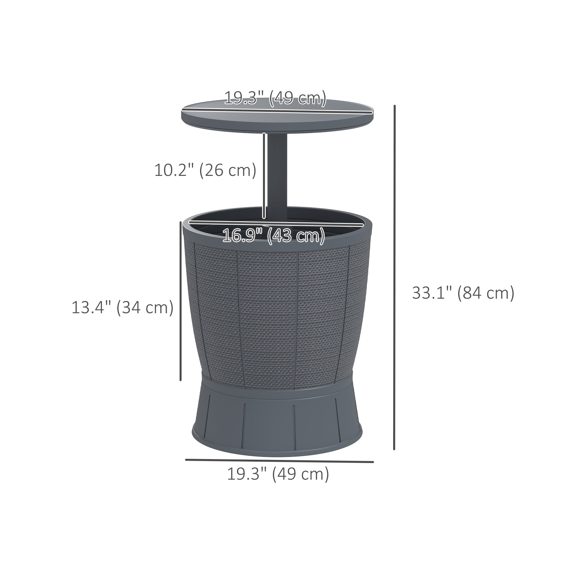 11 Gallon Patio Cooler Side Table, 3-in-1 Outdoor Cool Bar Table with Height Adjustable Top, Drainage Plug, Grey Patio Side Tables at Gallery Canada