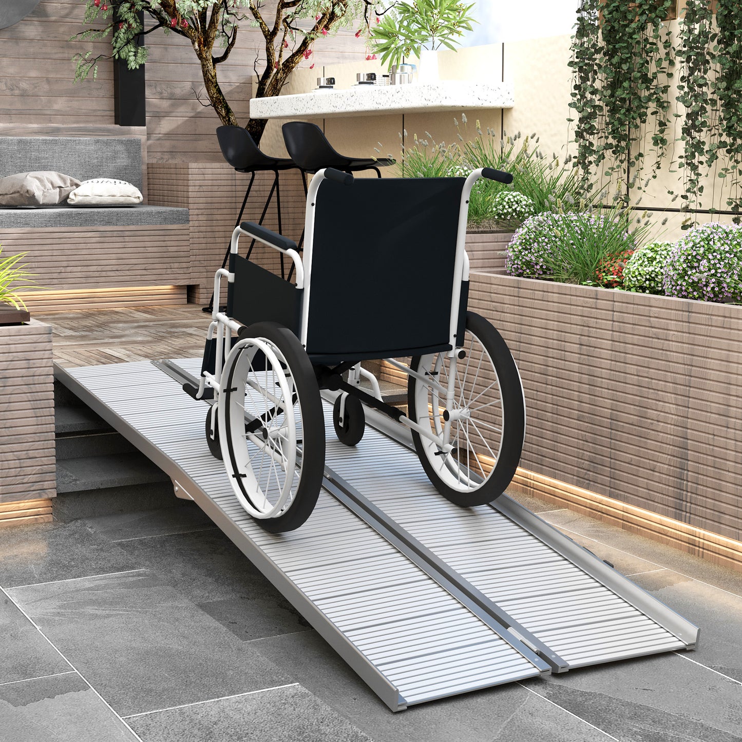 8' Foldable Handicap Ramp for Home, Steps, Doorways, Aluminum Portable Wheelchair Ramp, Textured Threshold Ramp, Silver Knee Walker & Wheelchair Ramps Silver  at Gallery Canada