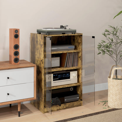 5-Tier Media Cabinet, Media Stand with Adjustable Shelves, Tempered Glass Doors, and Cable Management, Rustic Brown Storage Cabinets   at Gallery Canada