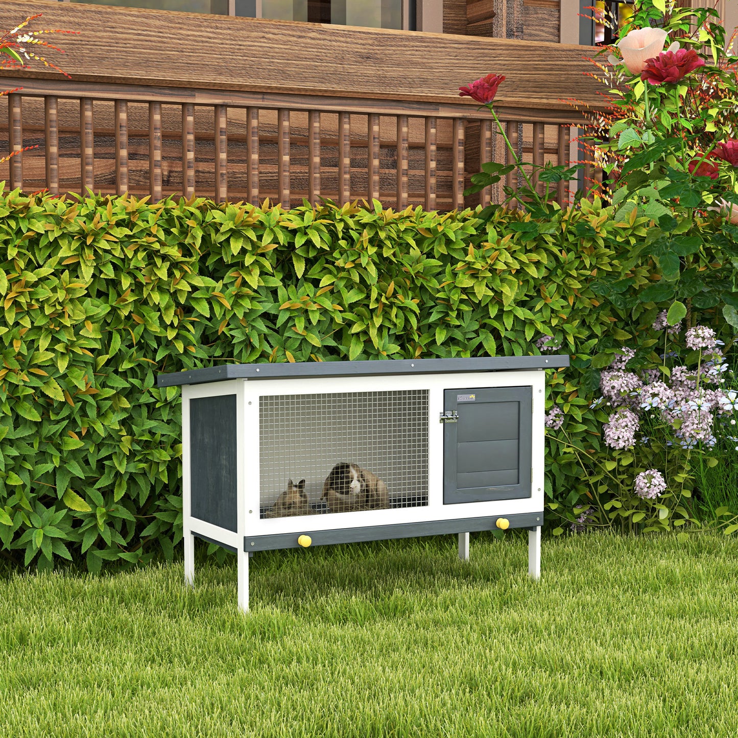 Wooden Outdoor Rabbit Hutch for Small Pet w/ Slide-out Tray, Openable Roof, 35" W x 18" D x 26" H, Black Rabbit Hutch   at Gallery Canada