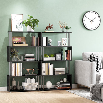 5-Tiers Wooden Bookcase Z-Shape Storage Bookshelf Display with Metal Frame for Living Room, Bedroom, Office, Black Display Bookshelves   at Gallery Canada