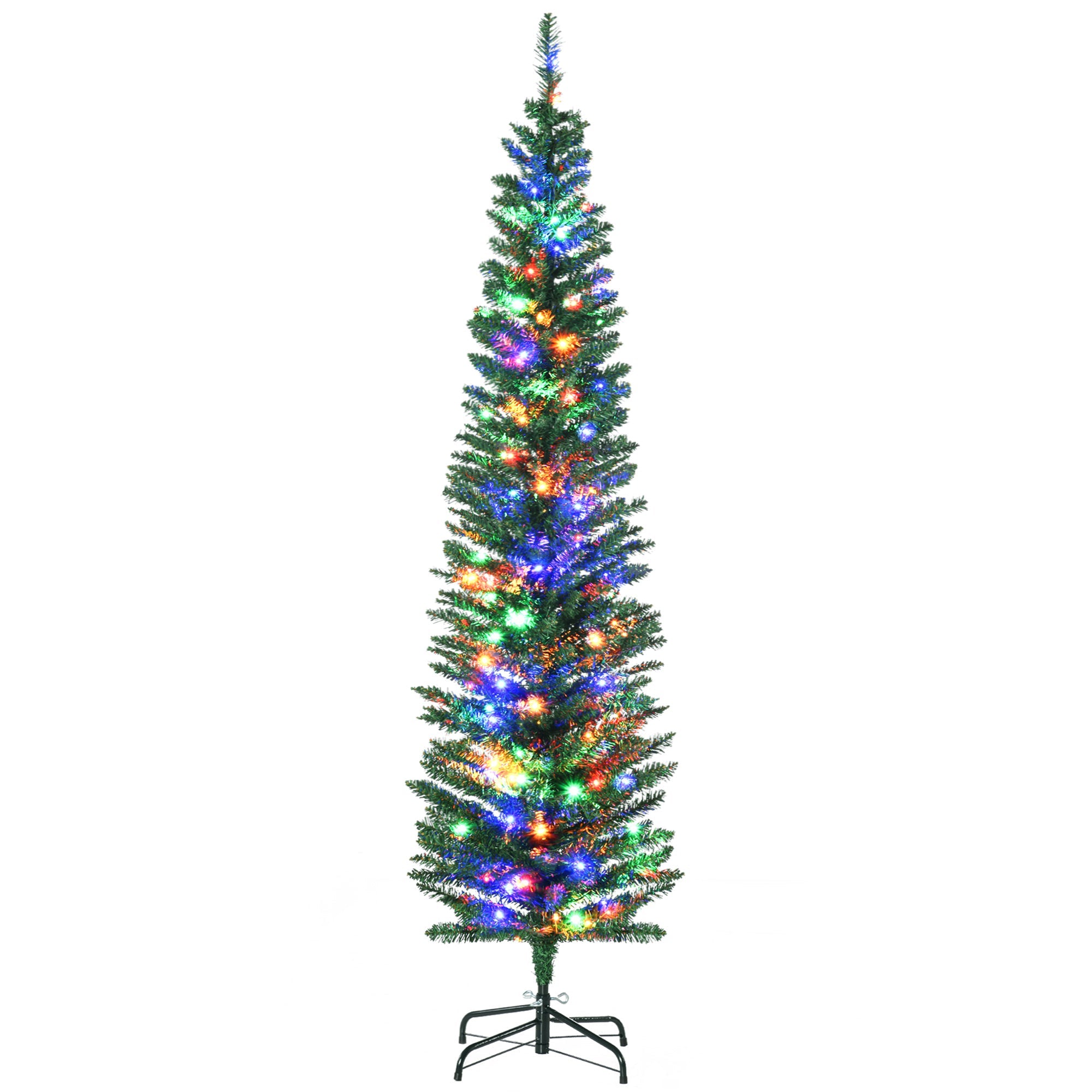 6' Artificial Pencil Christmas Trees Holiday Decoration with Colourful LED Lights, Steel Base, Skinny Shape Pencil Christmas Trees Green  at Gallery Canada