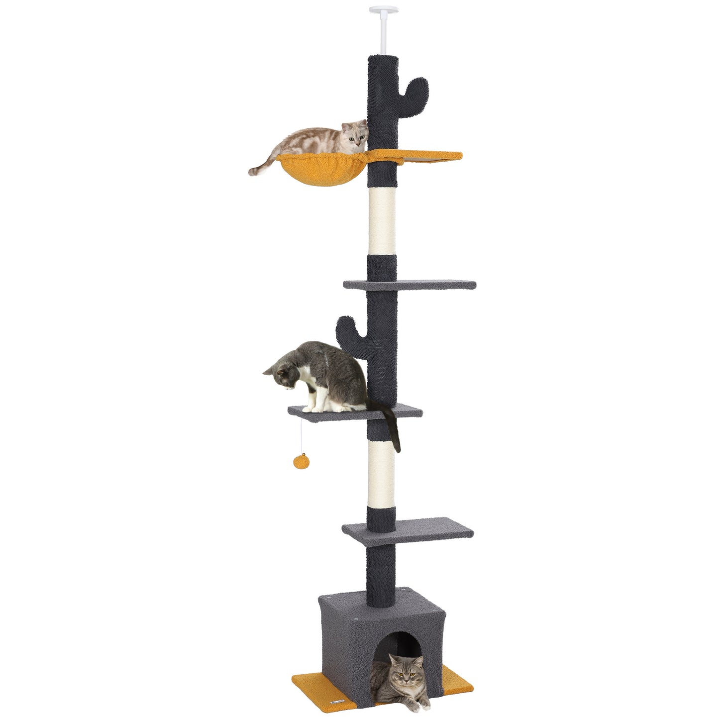 Floor to Ceiling Cat TreeTower with 90.5"-108" Adjustable Height, Scratching Posts, Hammock, Comdo, Toy Ball, Dark Grey Floor to Ceiling Cat Trees   at Gallery Canada