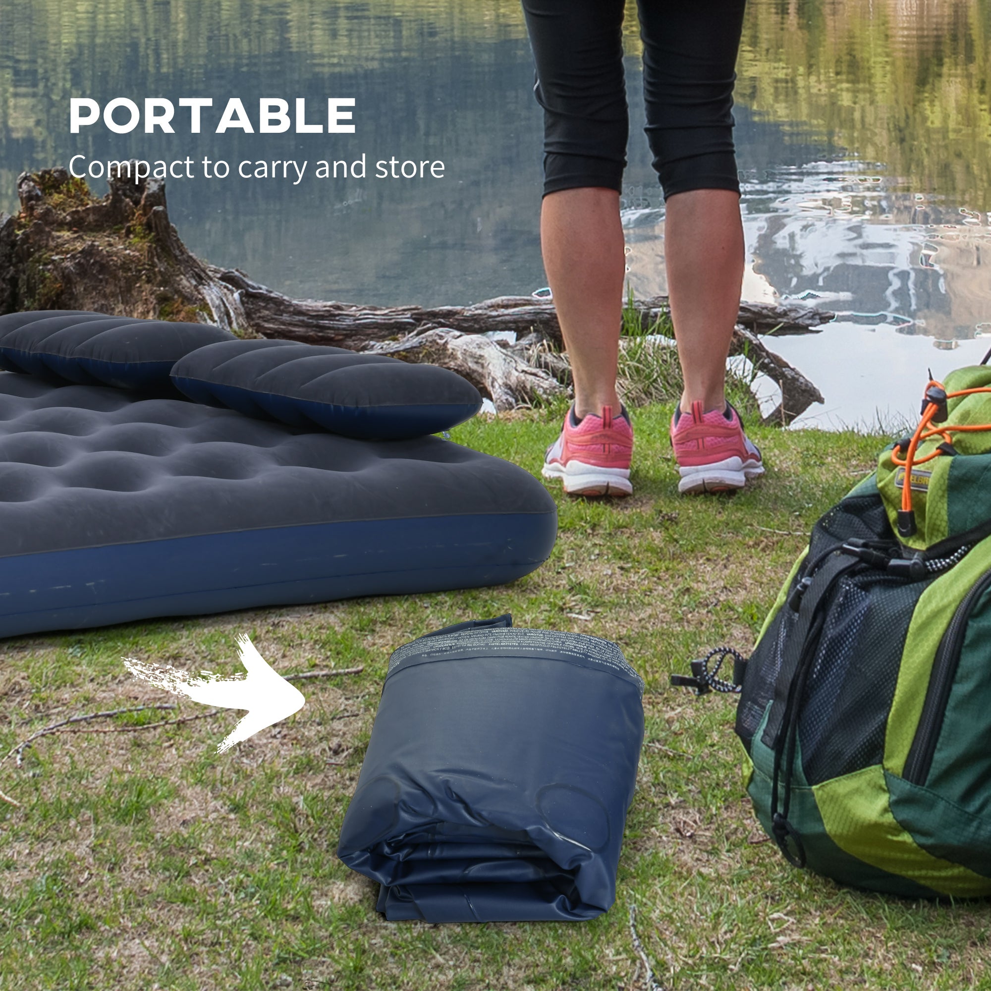 Queen Size Air Mattress Camping Air Bed with 2 Pillows and Hand Pump, Blue Camping Cots at Gallery Canada