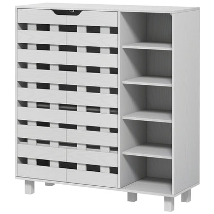 Shoe Cabinet, 21 Pair Shoe Storage Cabinet Organizer with 5-tier Double Door Cupboard and 5-tier Open Shelves, White Shoe Storage Cabinets & Racks   at Gallery Canada