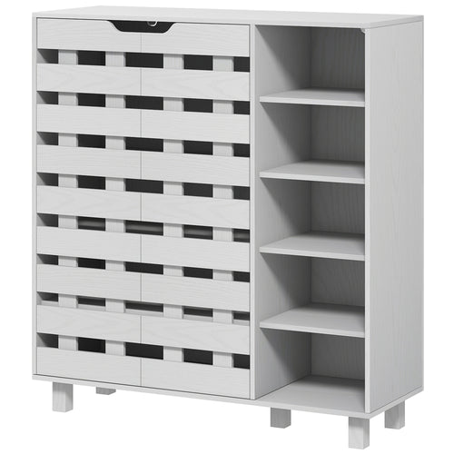 Shoe Cabinet, 21 Pair Shoe Storage Cabinet Organizer with 5-tier Double Door Cupboard and 5-tier Open Shelves, White