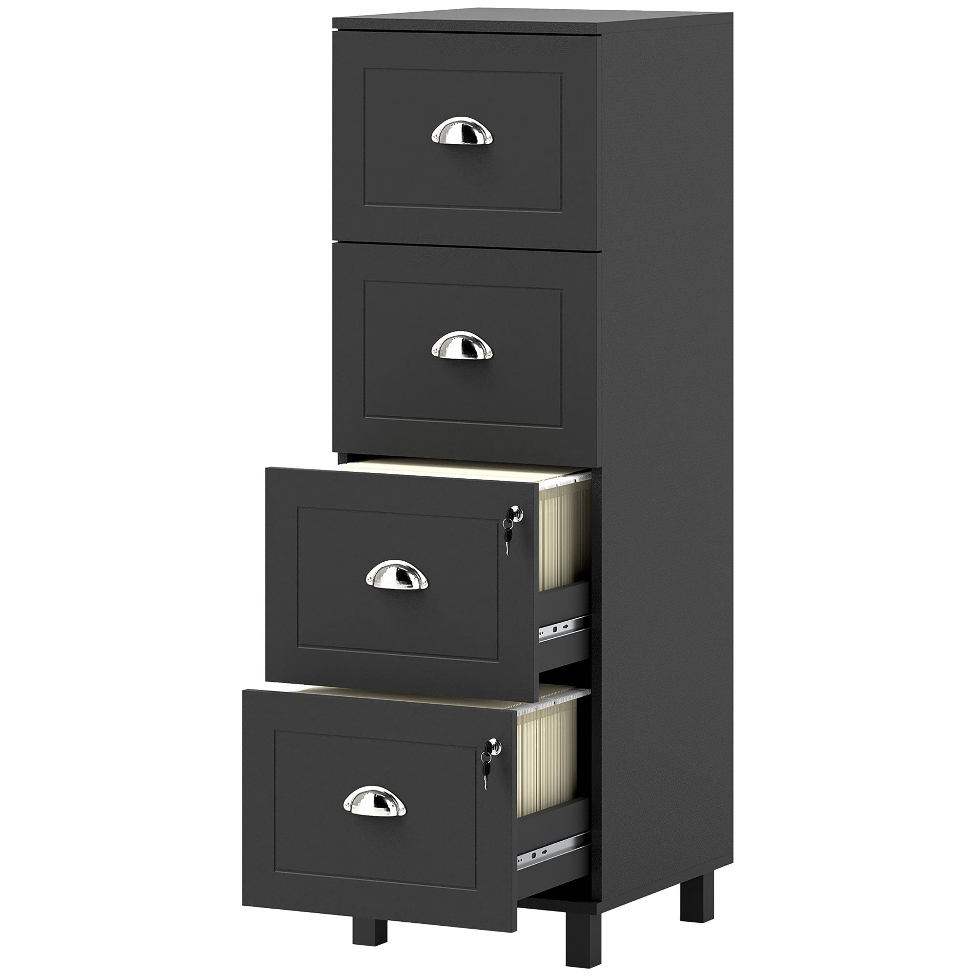 4 Drawer File Cabinet with Lock, Office Filing Cabinet, A4 Letter Size, Hanging File Folders, Black Office Cabinets & Cupboards   at Gallery Canada