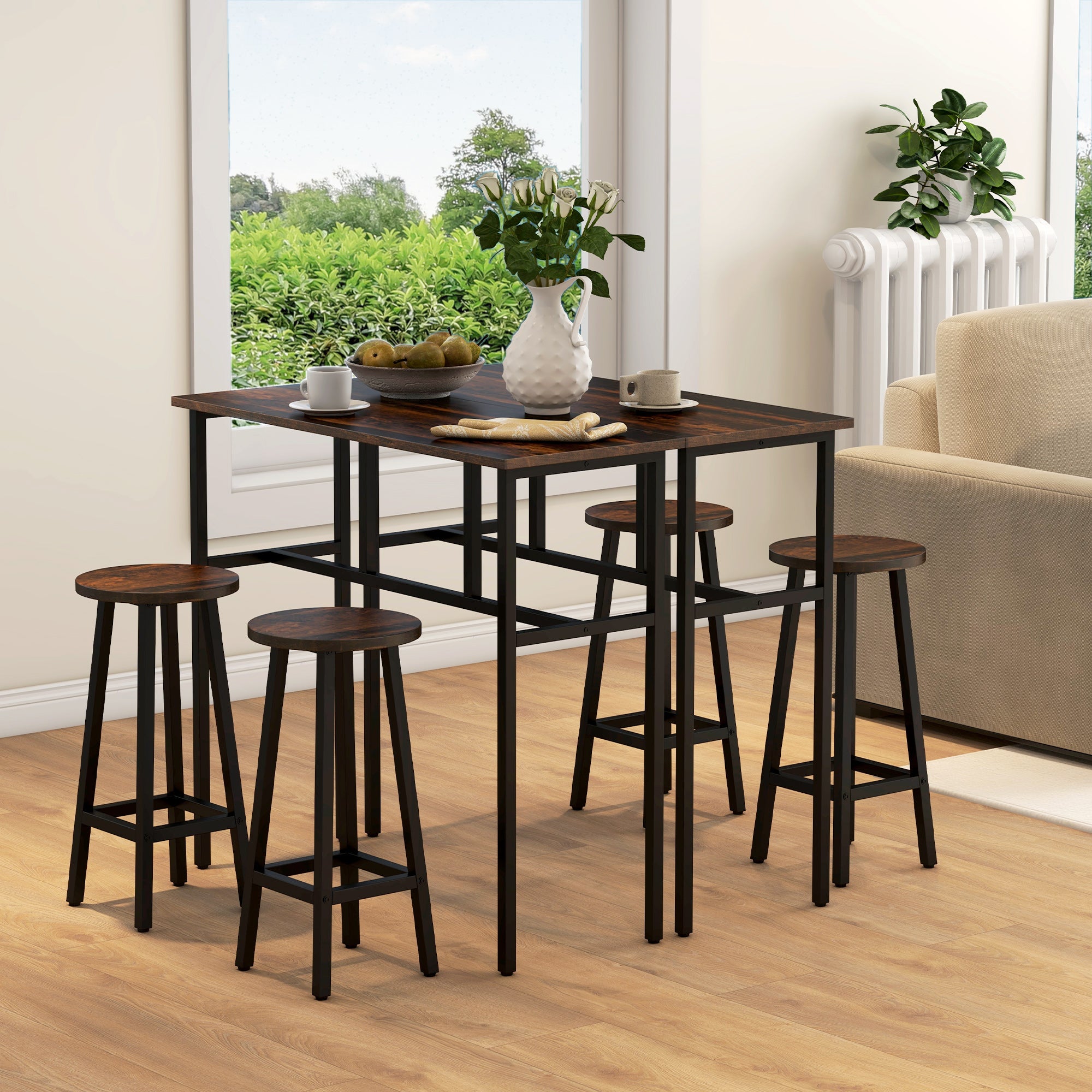 Bar Table Set of 6 Bar Table and Stools for 4 2 Breakfast Tables and 4 Stools for Living Room Dining Room Rustic Brown Bar Sets at Gallery Canada