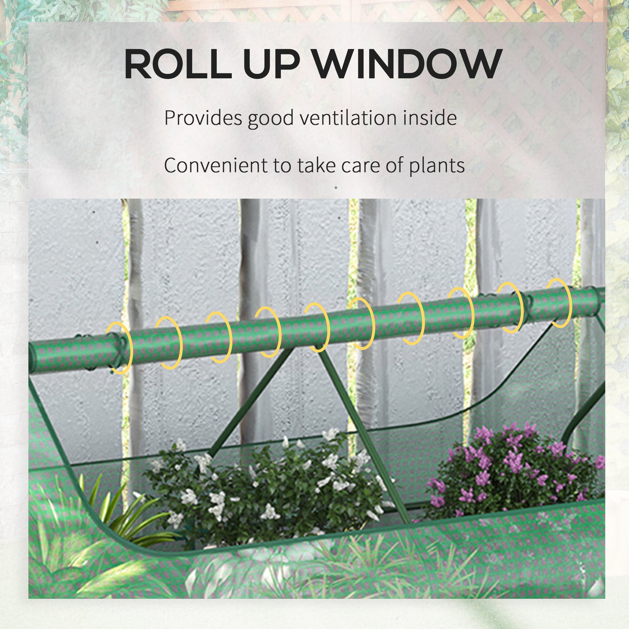 Greenhouse with Raised Garden Bed, Steel Outdoor Planter Box with Plastic Cover, Roll Up Window, Dual Use for Flowers, Vegetables and Herbs, 73