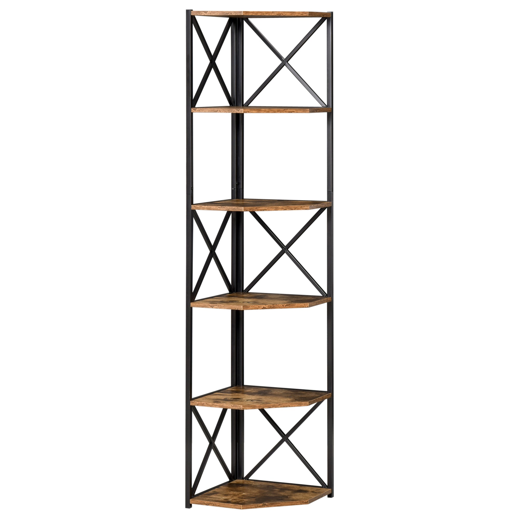 5 Tier Corner Shelf Tall Bookcase Storage Display Rack Organizer for Home Office Display Bookshelves Rustic Brown  at Gallery Canada