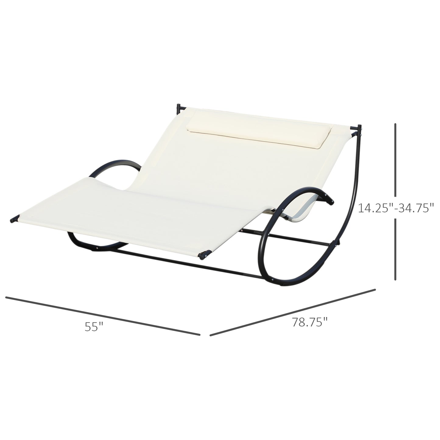 Double Chaise Lounger Garden Rocker Sun Bed Outdoor Hammock Chair Texteline with Pillow Cream White Lounger Chairs   at Gallery Canada
