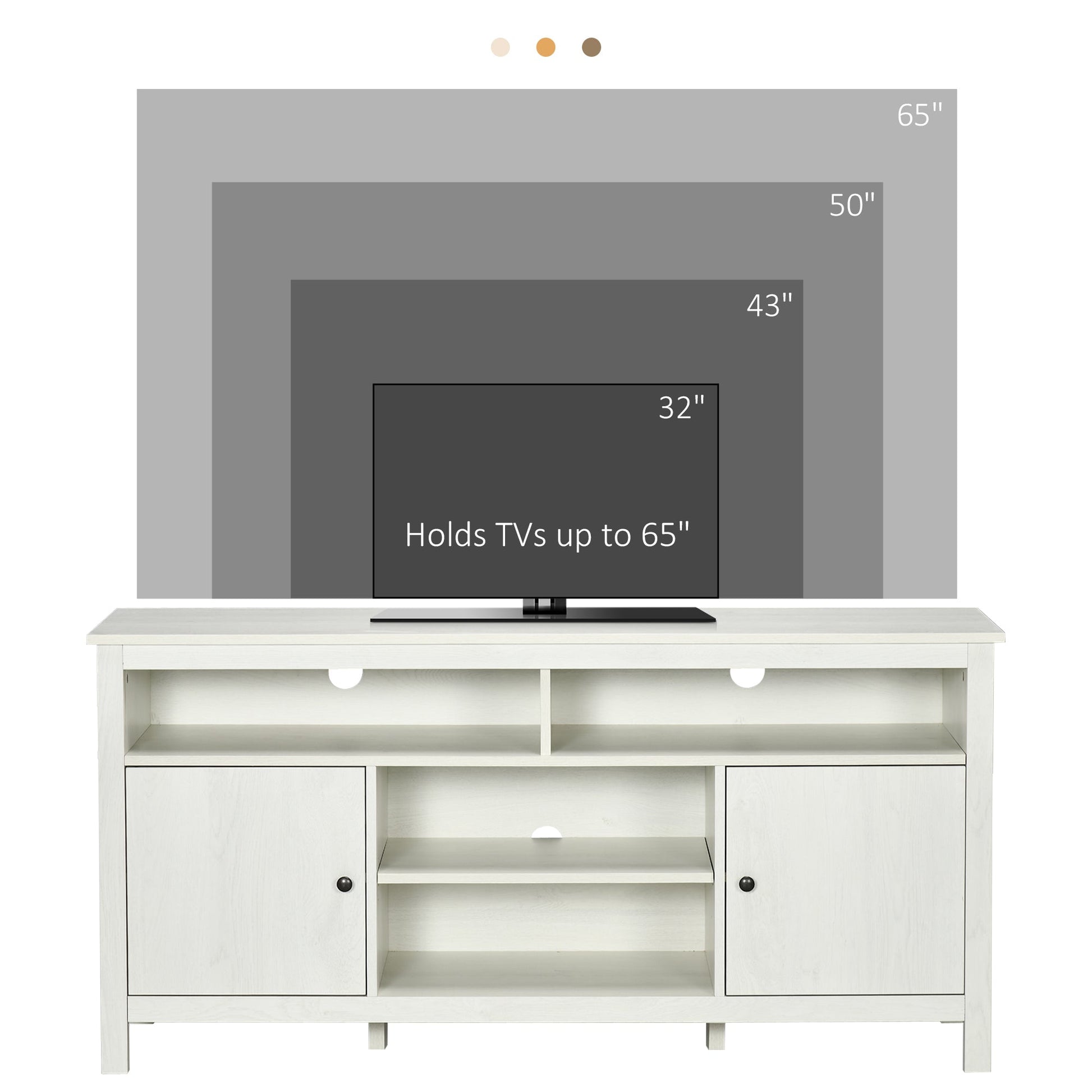 TV Stand for TVs up to 55", TV Unit with Storage Cupboard and Shelves, 55.1" x 15.7" x 27", White TV Stands   at Gallery Canada