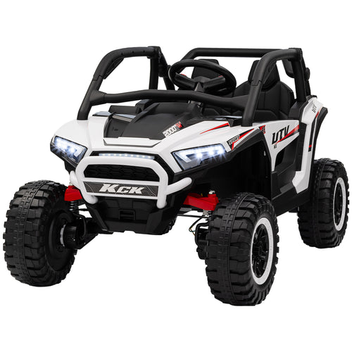 2 Seater 24V 7AH Ride on Truck, Electric Car for Kids w/ Spring Suspension, Remote Lights, Horn, Music, White