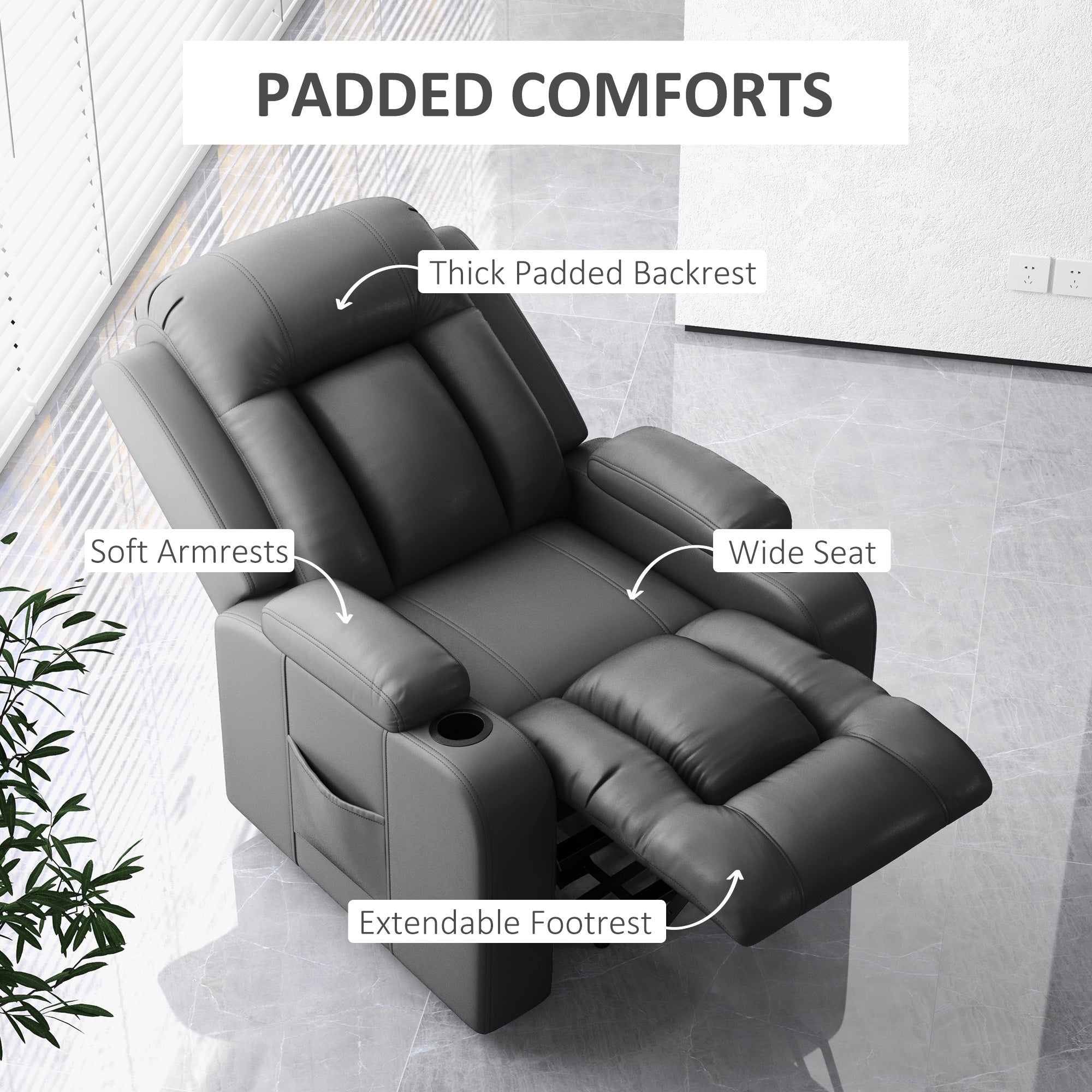 Electric Lift Chair for Elderly, Power Recliner with Footrest, Remote Control, Cup Holders for Living Room, Grey Electric Power Lift Chairs at Gallery Canada
