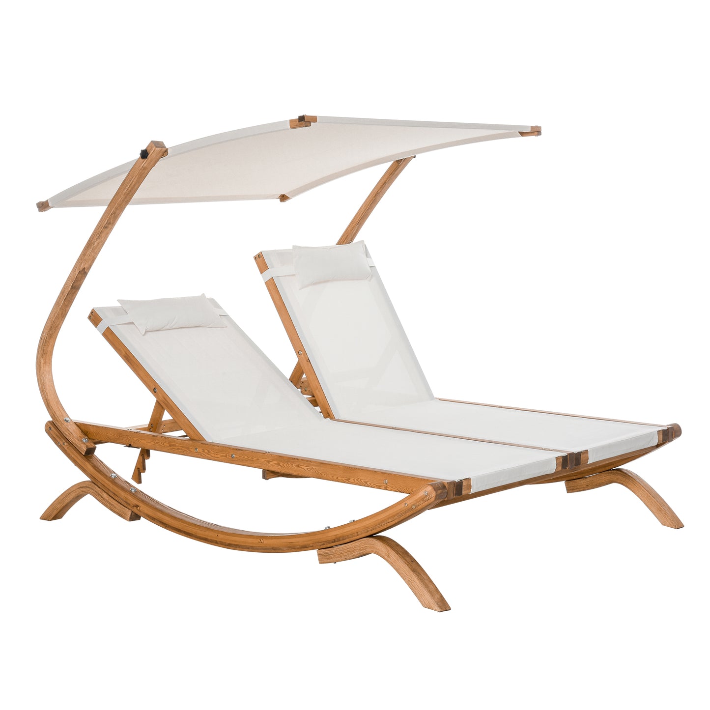 Adjustable Wooden Double Chaise Lounge with Canopy and Pillows for Patio, Beige Lounger Chairs   at Gallery Canada