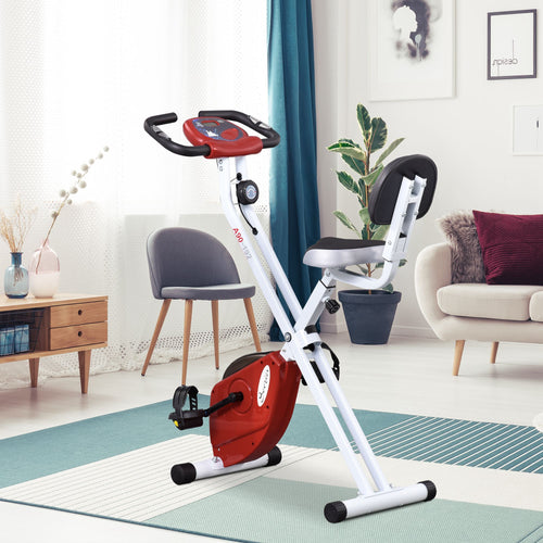 Foldable Indoor Stationary Bike with 8 Levels of Magnetic Resistance, Exercise Bike for Cardio Workout, Red
