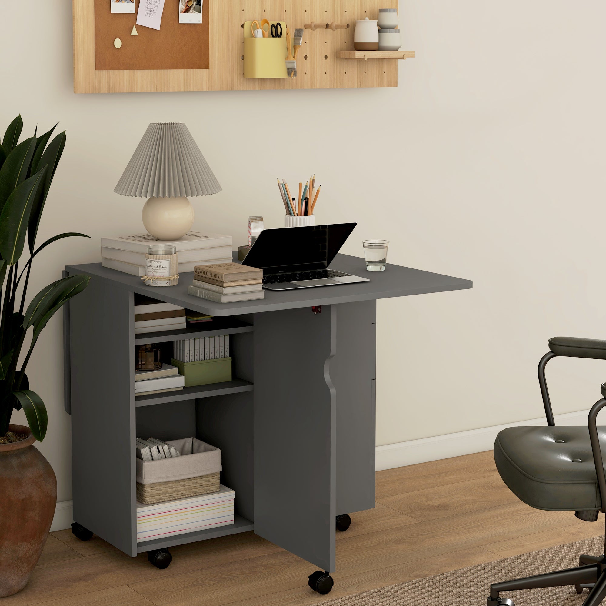 Extendable Dining Table, Drop Leaf Table with 2 Drawers, Cabinet and 6 Wheels for Small Spaces, Kitchen, Grey Dining Tables at Gallery Canada