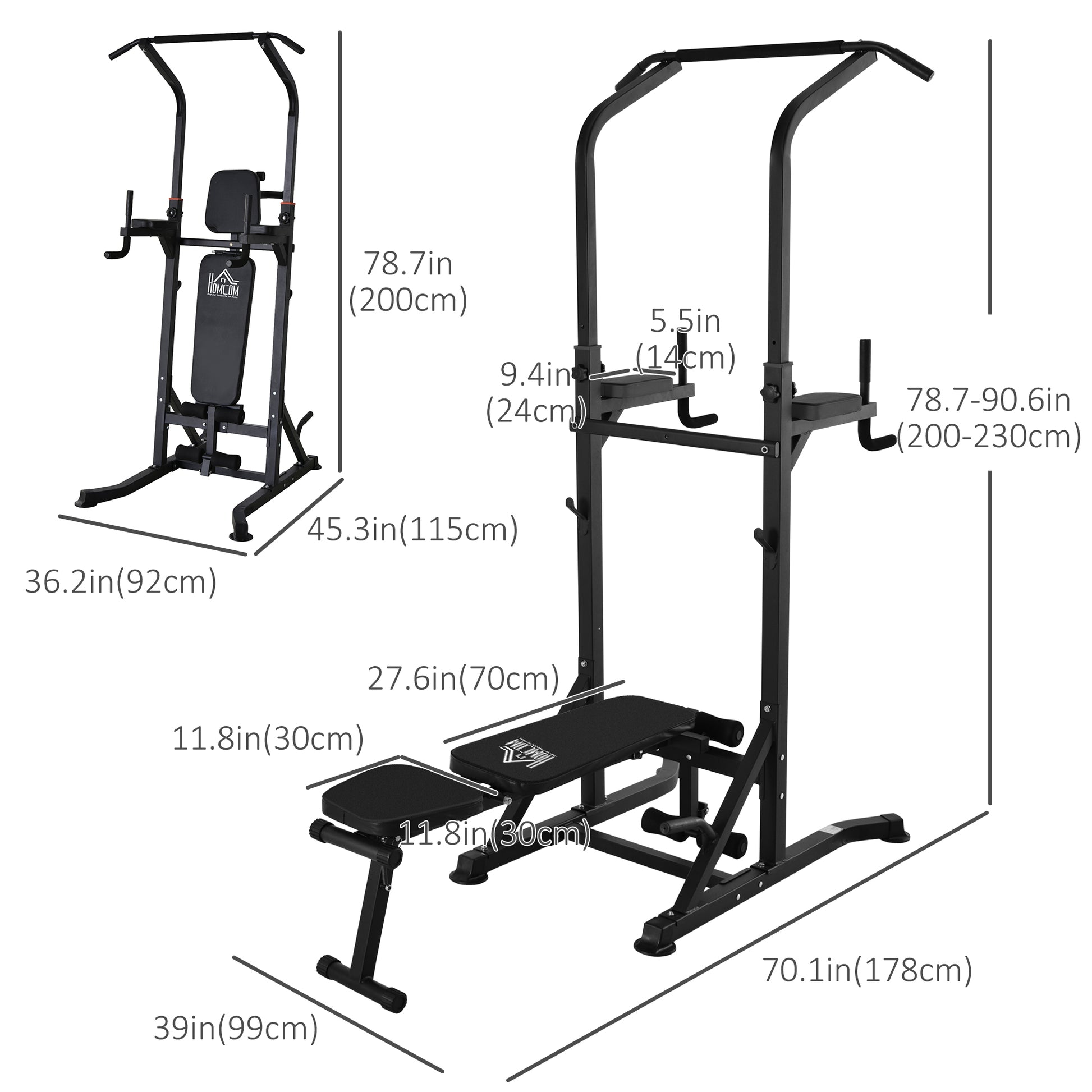 Foldable Power Tower Pull Up Dip Station with Adjustable Weight Bench for Home Gym Strength Training Fitness Power Towers   at Gallery Canada