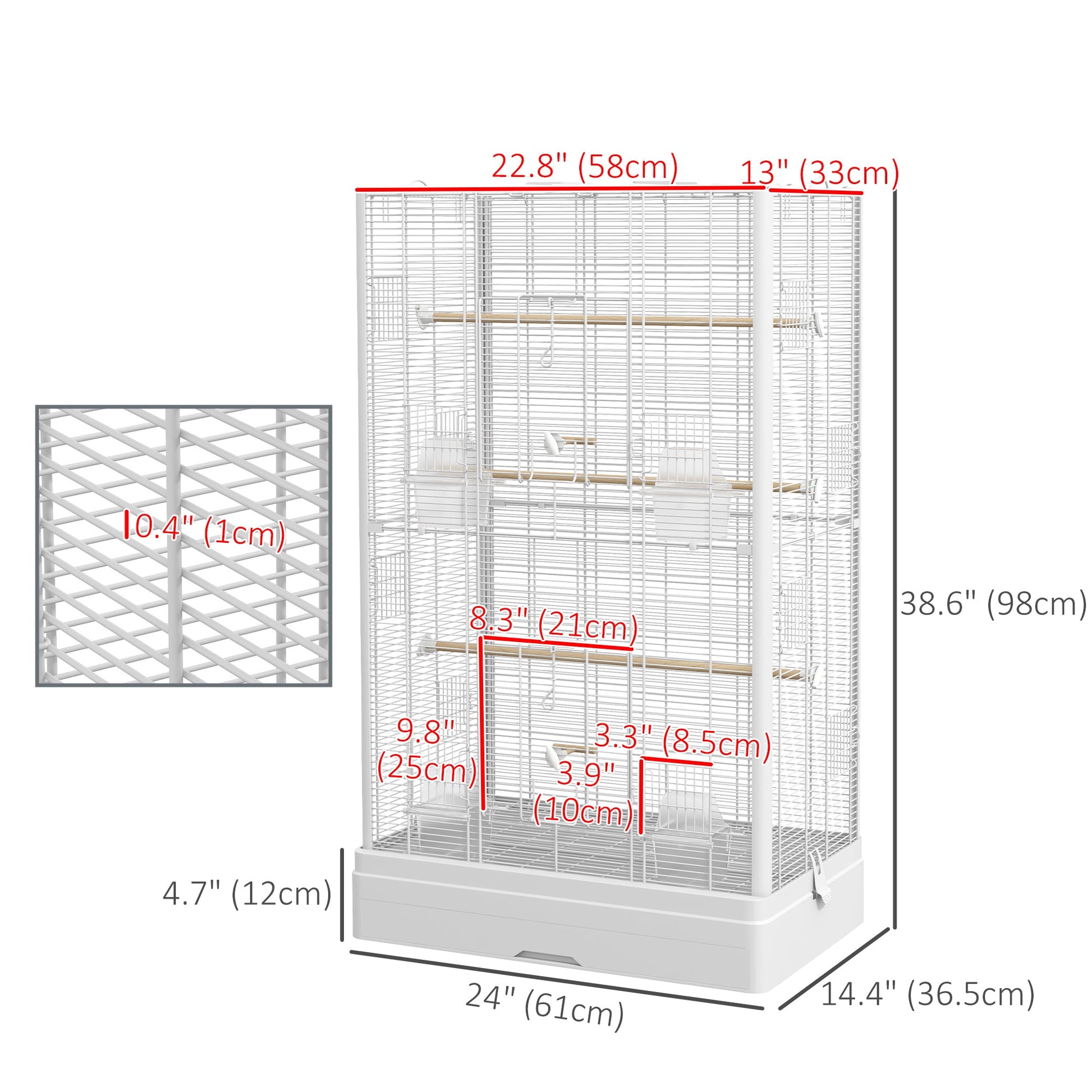 39" Bird Cage for Budgie Finches Canaries Love Birds with Wooden Stands, Slide-Out Tray, Handles, Food Containers, White Bird Cages   at Gallery Canada