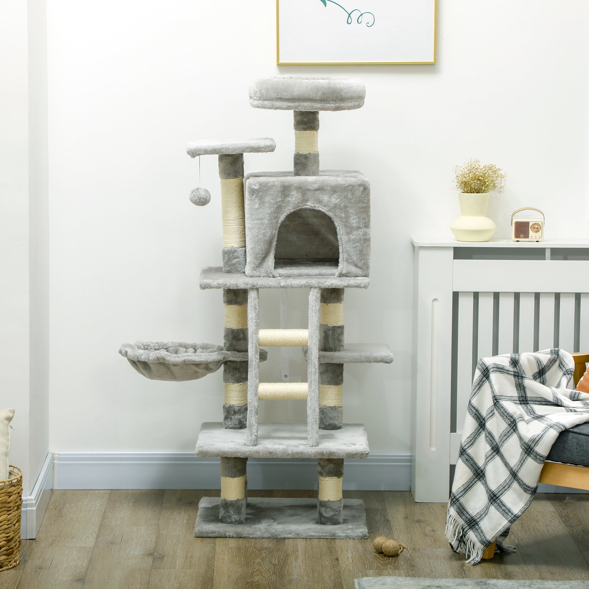 49 Inch Large Cat Tree for Indoor Cats, Light Grey Cat Towers   at Gallery Canada