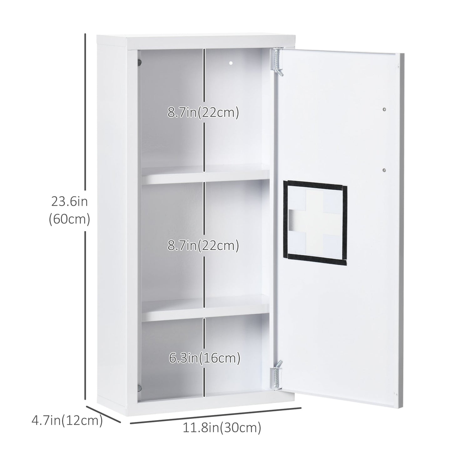 Wall Mount Medicine Cabinet Bathroom Cabinet with 2 Shelves, Steel Frame and Magnetic Door, White Mirror Medicine Cabinets   at Gallery Canada