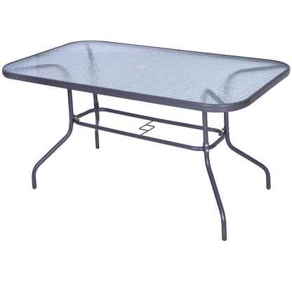 Metal Garden Dining Tables Outdoor Patio w/ Tempered Glass Top, Umbrella Hole, 55" x 31.5" Patio Dinning Tables   at Gallery Canada