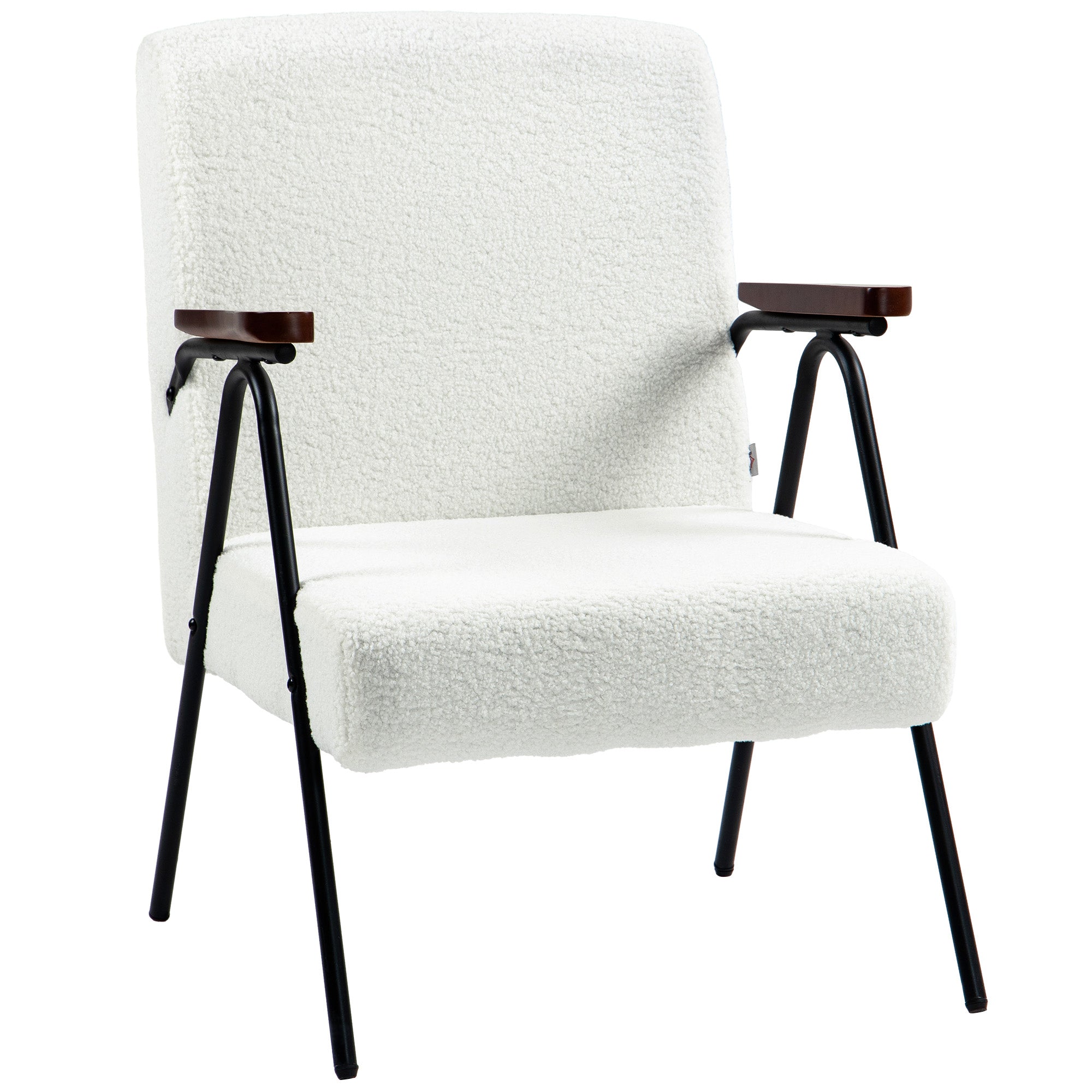 Modern Armchair, Upholstered Teddy Fleece Accent Chair with Wood Arms and Steel Frame for Living Room, Bedroom, White Accent Chairs   at Gallery Canada