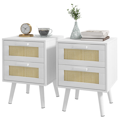 Soho Nightstands Set of 2, Bedside Tables with 2 Drawers for Living Room, Bedroom, White