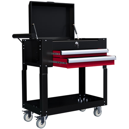 Tool Cart on Wheels Service Cart with 2 Drawers Tray Lockable Flip Top Storage for Garage Warehouse Workshop Black Tool Organizers   at Gallery Canada