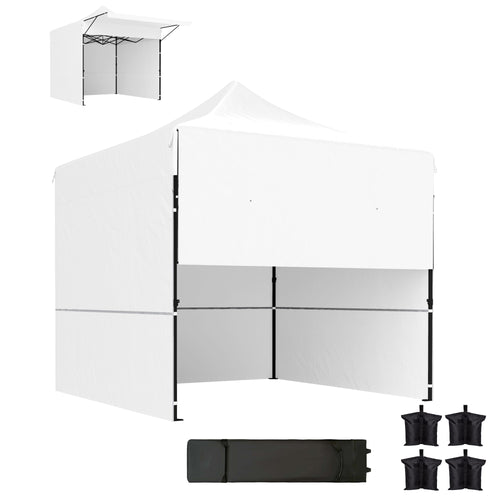 10' x 10' Pop Up Canopy Tent with Awning and Sidewalls, Instant Sun Shelter with Wheeled Bag and Sand Bags