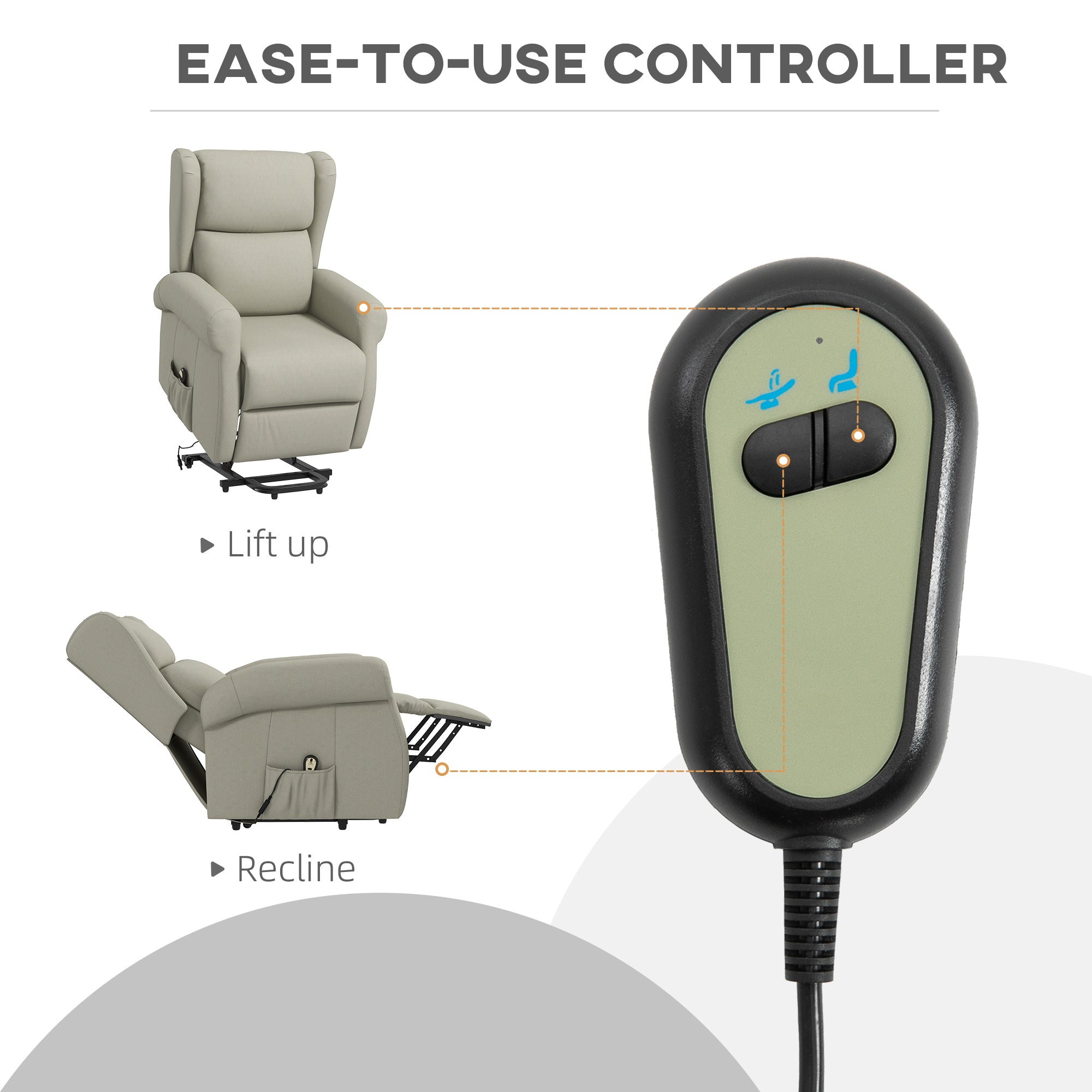 Wingback Lift Chair for Elderly, Power Chair Recliner with Footrest, Remote Control, Side Pockets, Cream White Electric Power Lift Chairs at Gallery Canada