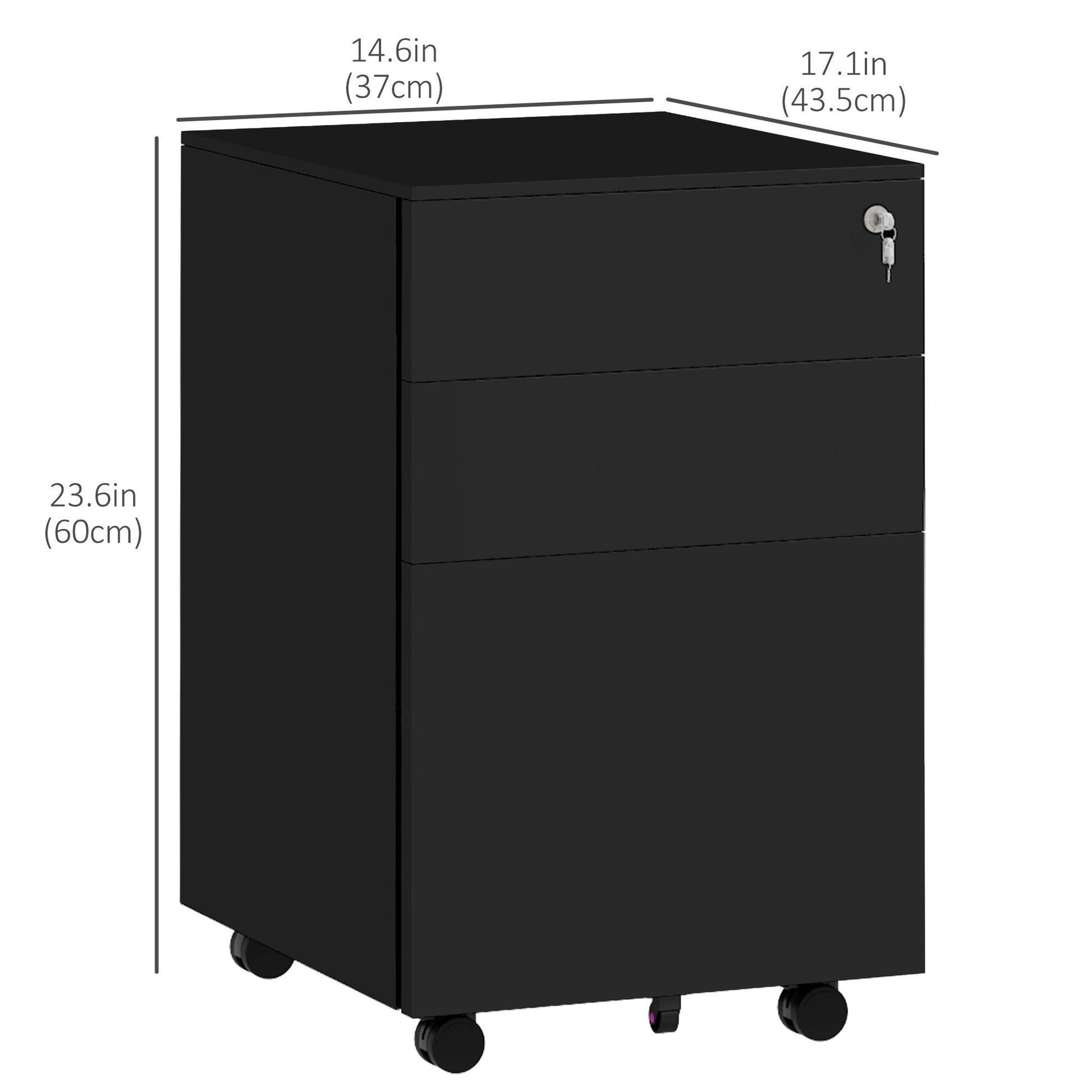 Vertical Steel Filing Cabinet, 3-Drawer Lockable File Cabinet with Adjustable Hanging Bar for A4, Legal and Letter Size, Black Office Cabinets & Cupboards   at Gallery Canada