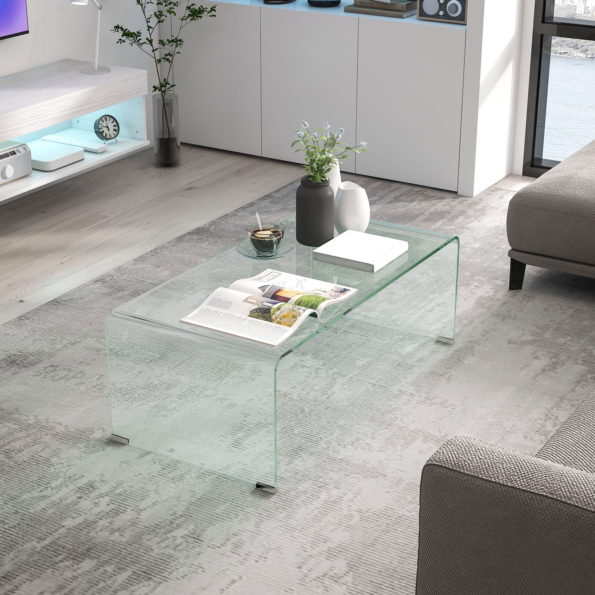 Glass Coffee Table, Clear Coffee Tables for Living Room, Modern Rectangle Center Table with Safe Rounded Edges Coffee Tables   at Gallery Canada