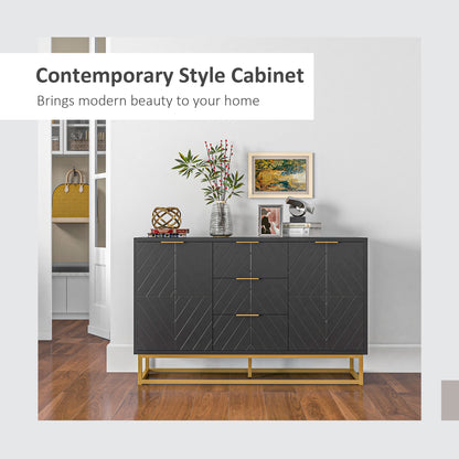 Sideboard Storage Cabinet with 3 Drawers, Adjustable Shelves and Doors, Kitchen Buffet Cabinet for Dining Room, Black Kitchen Pantry Cabinets   at Gallery Canada