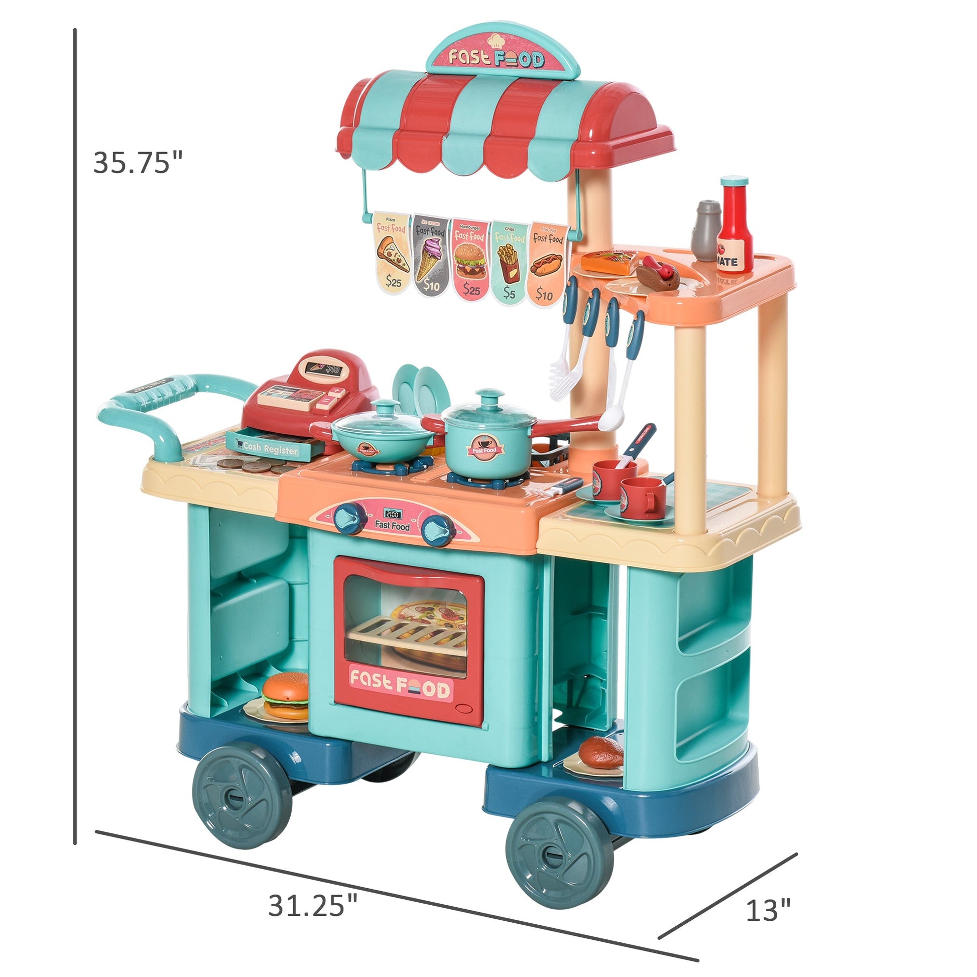 Kids Fast Food Shop Cart Playset with Register & Accessories, 50 Pcs, Multi Colour Play Kitchen   at Gallery Canada