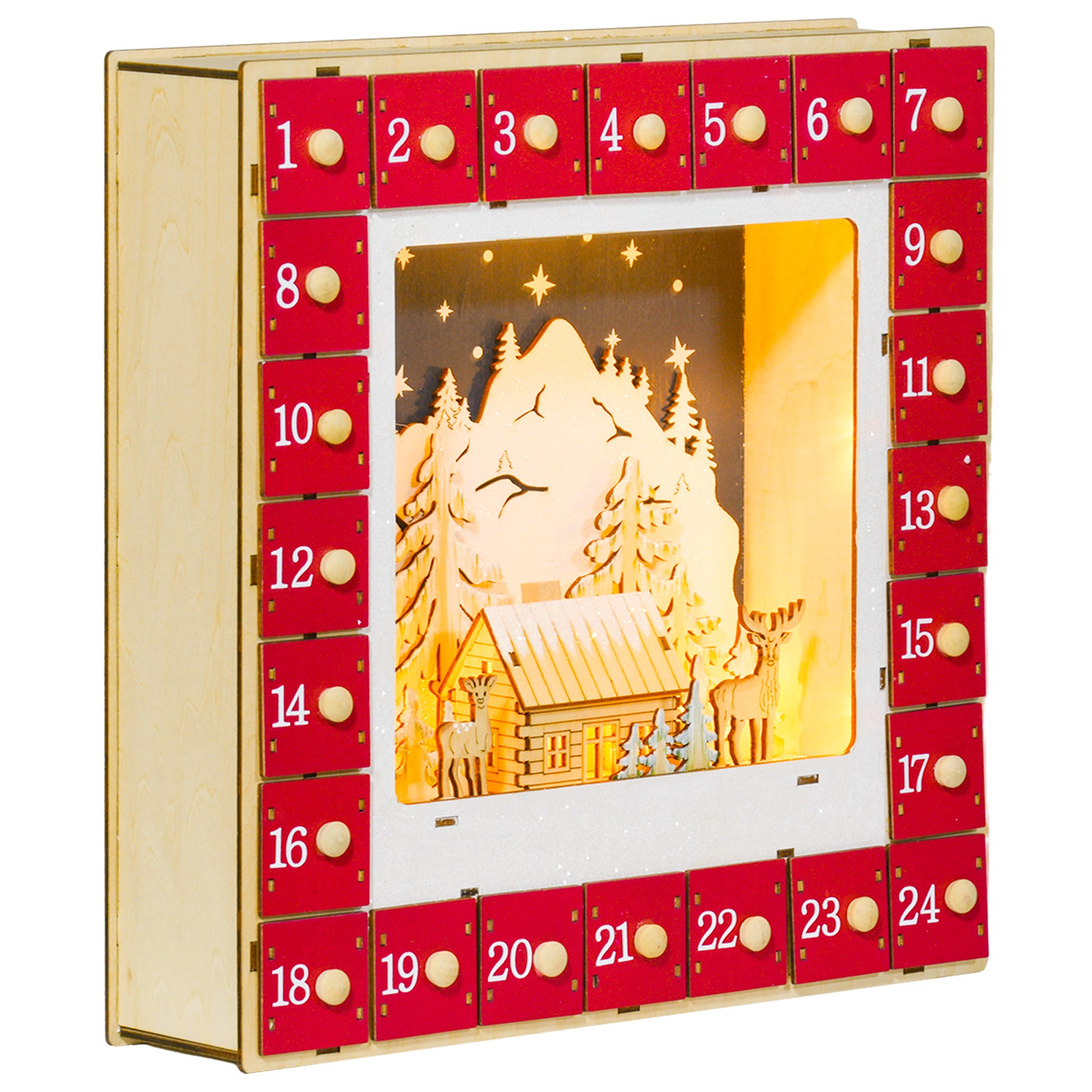 Wooden Christmas Advent Calendar, Light Up Holiday Decoration with 24 Countdown Drawers, Battery Operated Christmas Advent Calendars   at Gallery Canada