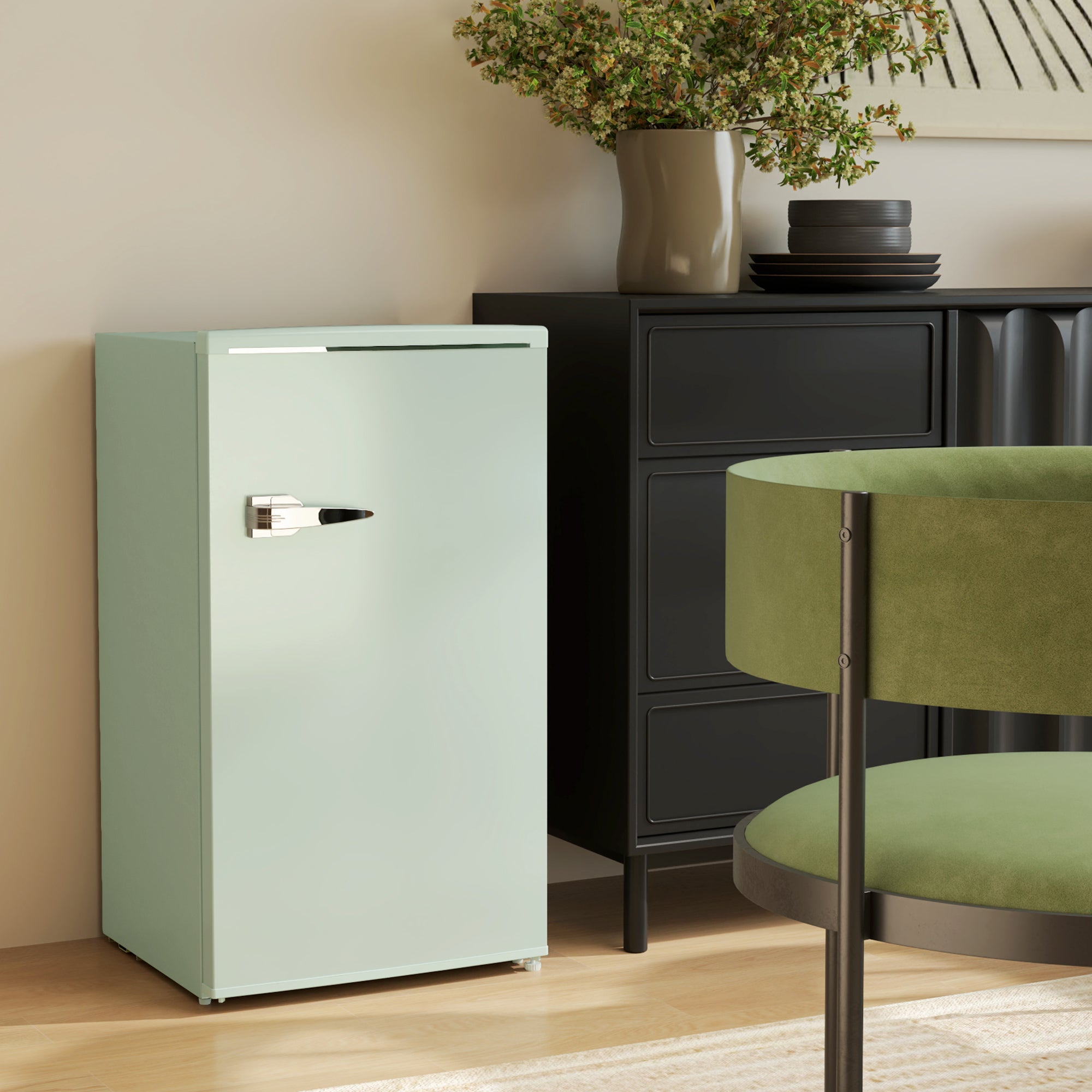 Retro Mini Fridge, 3.1 Cu. Ft Single Door Compact Refrigerator with Adjustable Thermostat, 2 Glass Shelves, Green Small Kitchen Appliances at Gallery Canada