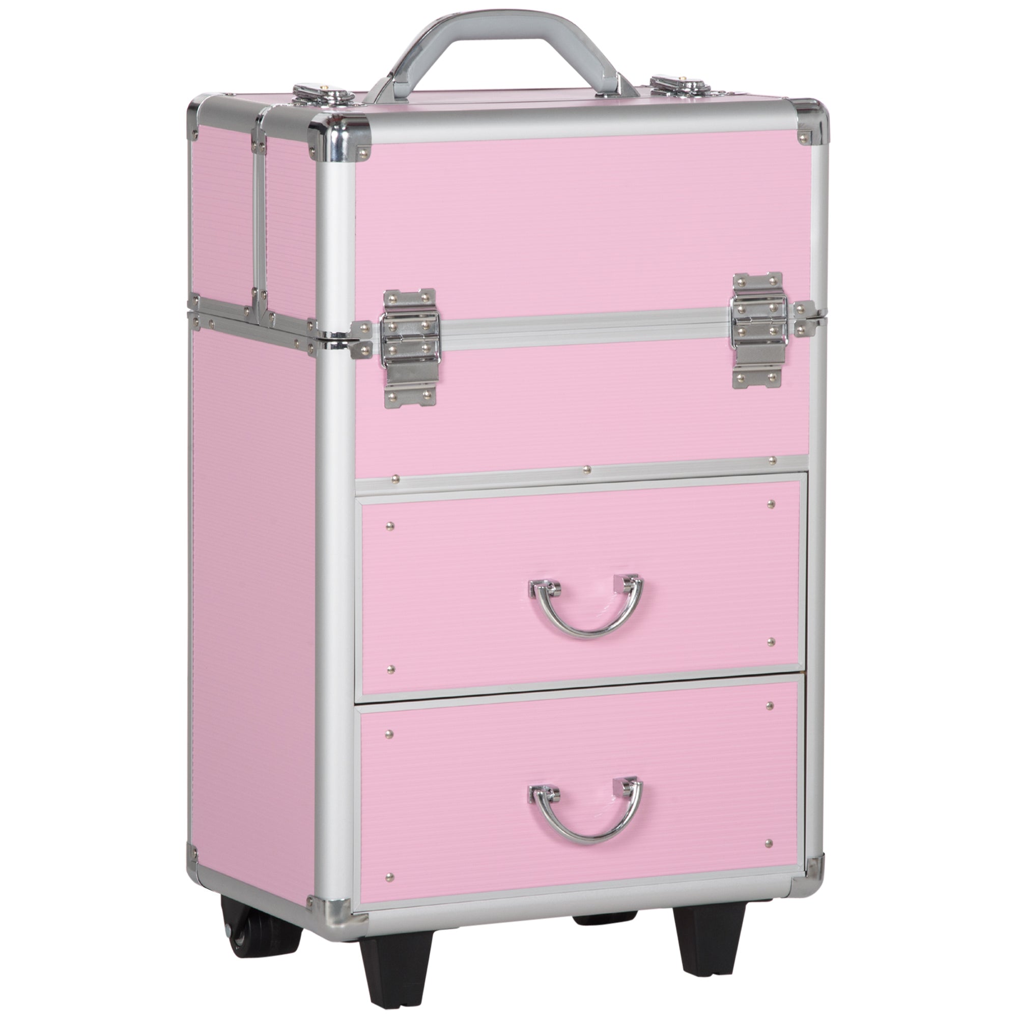 Rolling Makeup Train Case, Large Storage Cosmetic Trolley, Lockable Traveling Cart Trunk with Folding Trays, Swivel Wheels Makeup Cases Pink  at Gallery Canada