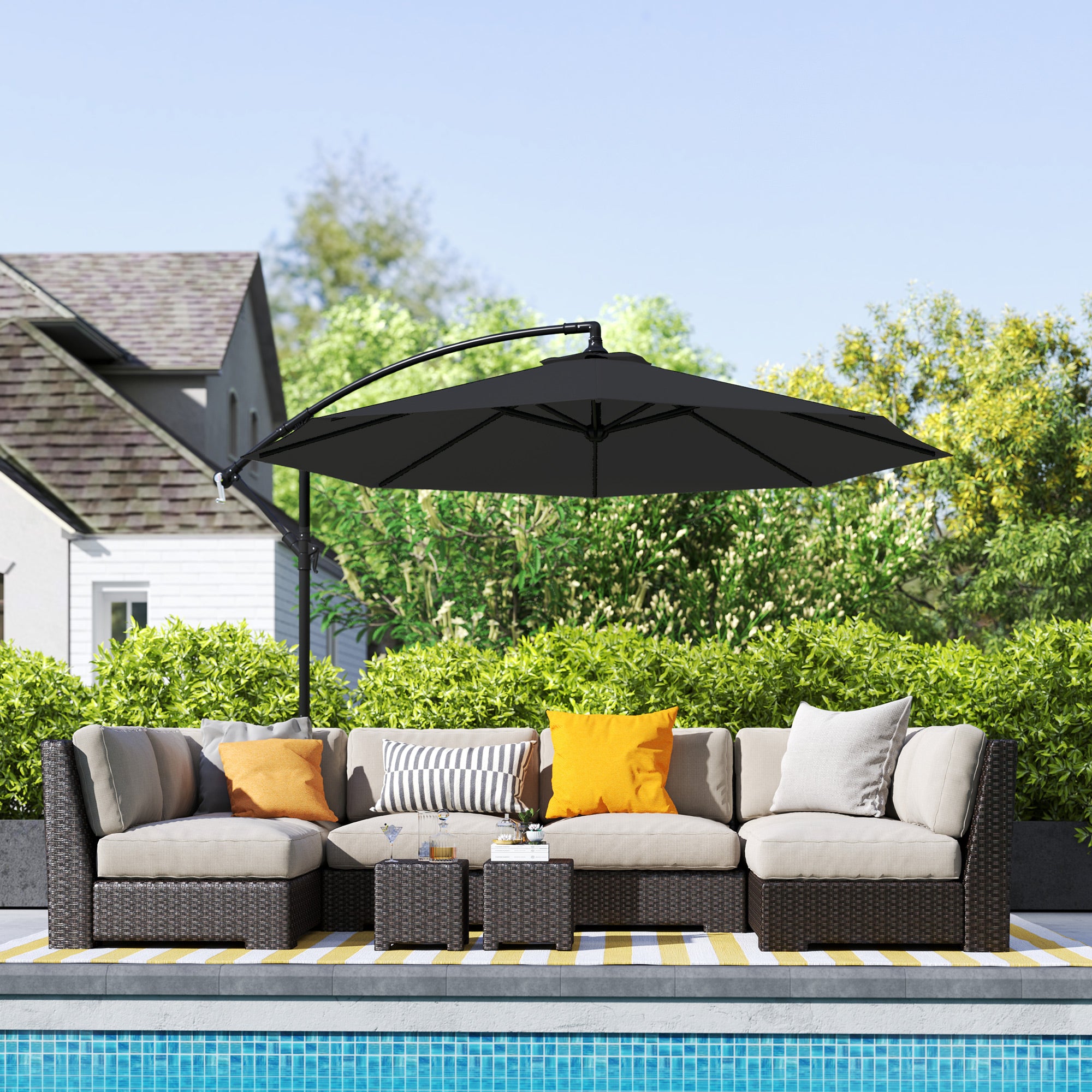 9.7ft Offset Patio Umbrella Garden Hanging Parasol Banana Cantilever Umbrella with Base, Crank, Black Offset Cantilever Umbrellas at Gallery Canada